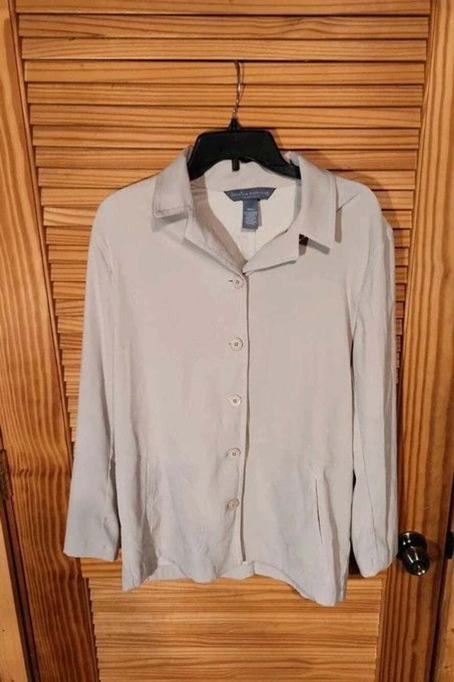 Jacket Jessica Holbrook Sand Beige Button-Front Utility Shacket – Soft Stretch T
